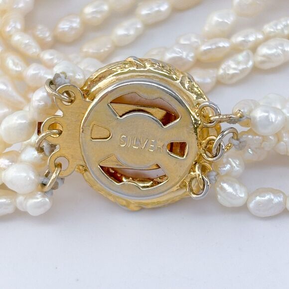 Vintage Sterling Silver 925 Gold-Tone 5-Strand 3mm Freshwater Pearl Necklace 18" - Picture 3 of 4